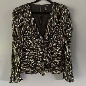 Aqua Black and Metallic Gold Deep V-Neck Blouse Small‎